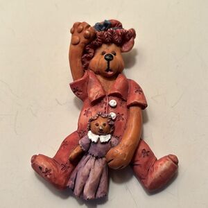 Vintage Teddy Bear waving with stuffed animal brooch pin